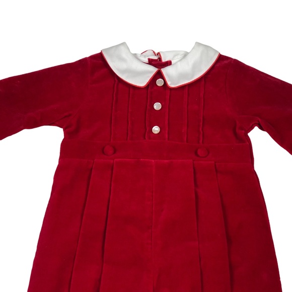 Vintage Carriage Boutique Red Velour Pleated Romper size 3 months - Picture 3 of 13